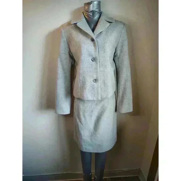 Vintage Wool woman's blazer skirt suit. Light blue. Light Gray. size Small - Picture 1 of 11